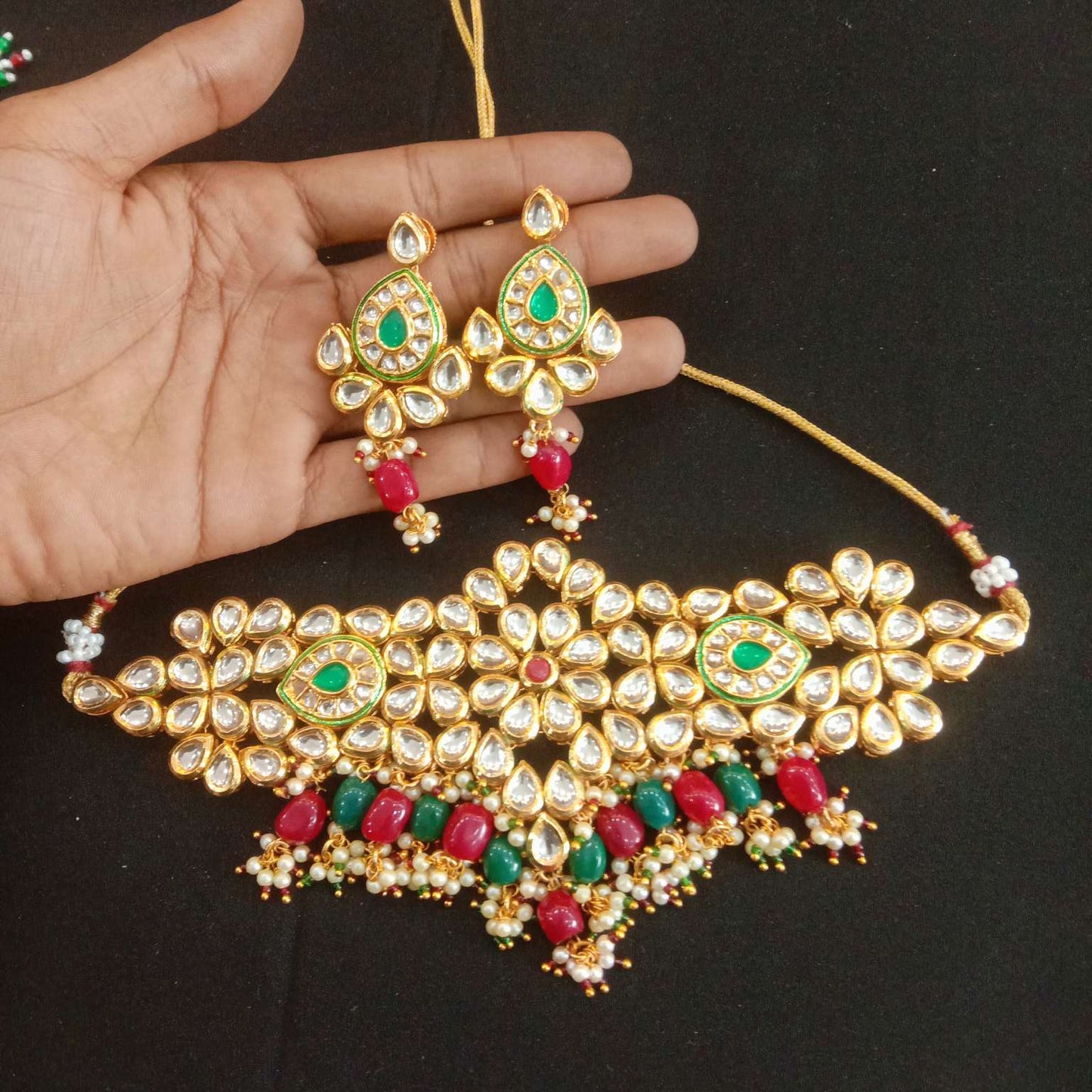 Zevar Choker necklace Traditional Kundan Necklace Set with Meenakari Detail