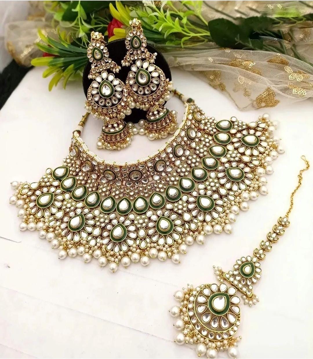 Zevar choker necklace White Luxe Kundan Elegance Choker Set by Zevar Jewellery