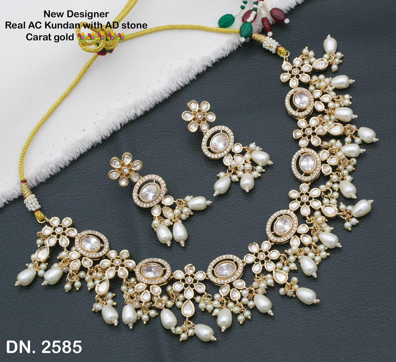 Zevar Choker Necklace White New Designer Real AC Kundan with AD Stone Carat Gold Necklace and Earring Set