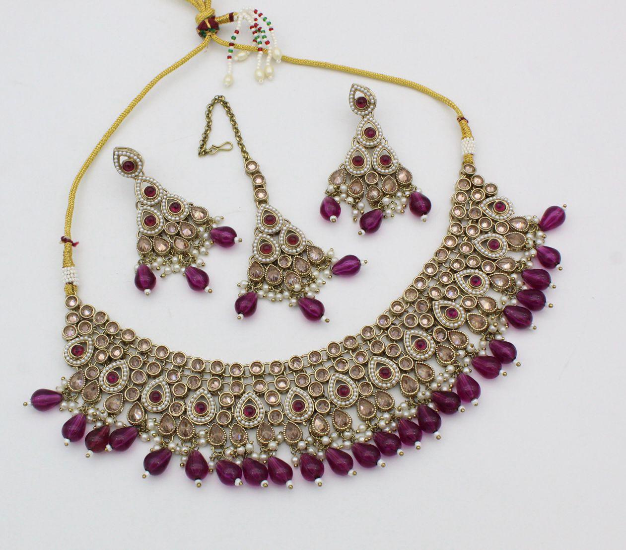 Zevar Choker Necklace Wine 🍷 Enchanting Reverse AD Kundan Choker Necklace Set