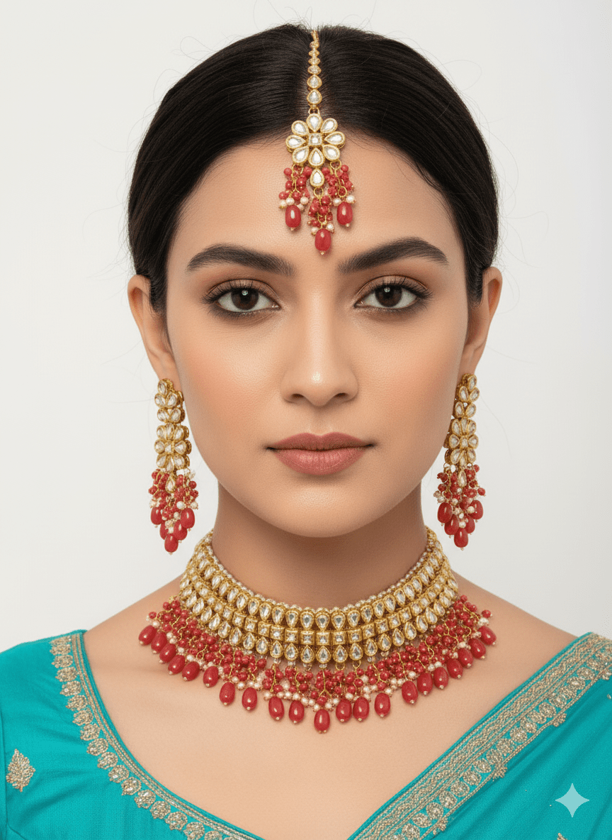 Zevar choker necklace ZEVAR I Premium Quality Kundan Choker Necklace With Earrings & Maangtika