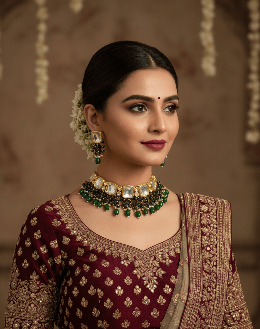 Zevar choker necklace ZEVAR I Traditional Kundan Choker Necklace With Earrings