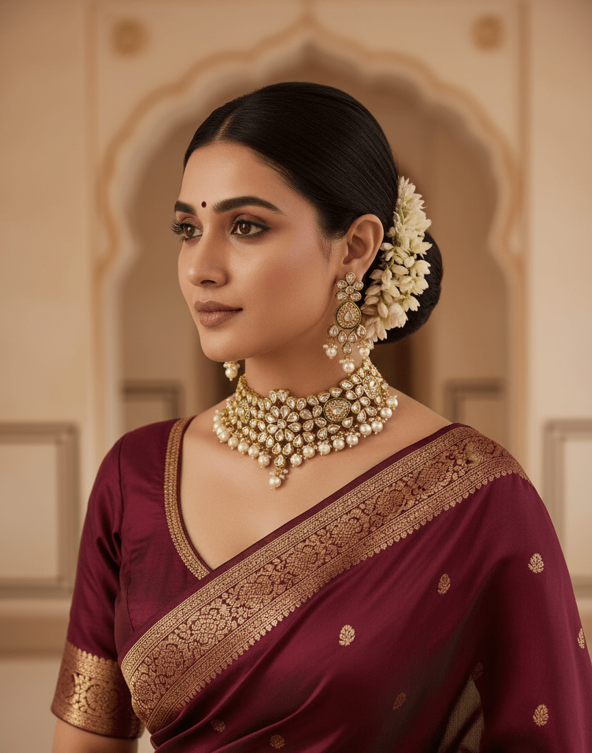 Zevar choker necklace ZEVAR I Traditional Kundan Choker Necklace With Earrings