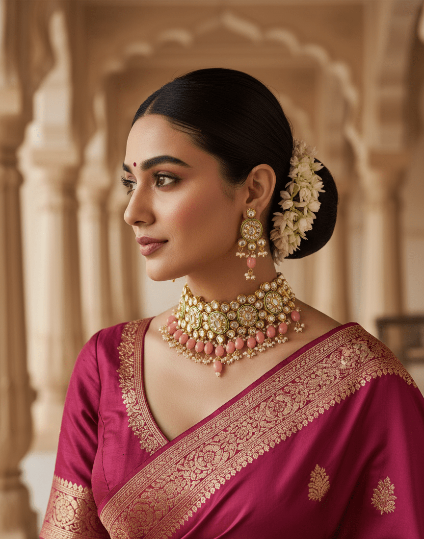 Zevar choker necklace ZEVAR I Traditional Kundan Choker Necklace With Earrings