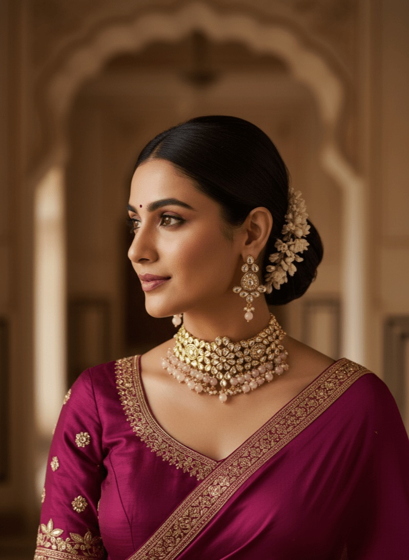 Zevar choker necklace ZEVAR I Traditional Kundan Choker Necklace With Earrings