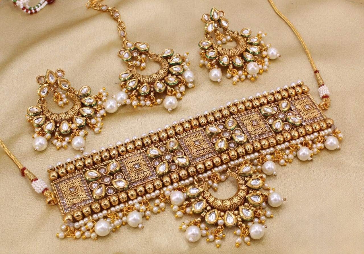 Zevar copper necklace Gold ZEVAR I Kundan Studded Copper Based Choker Necklace Set