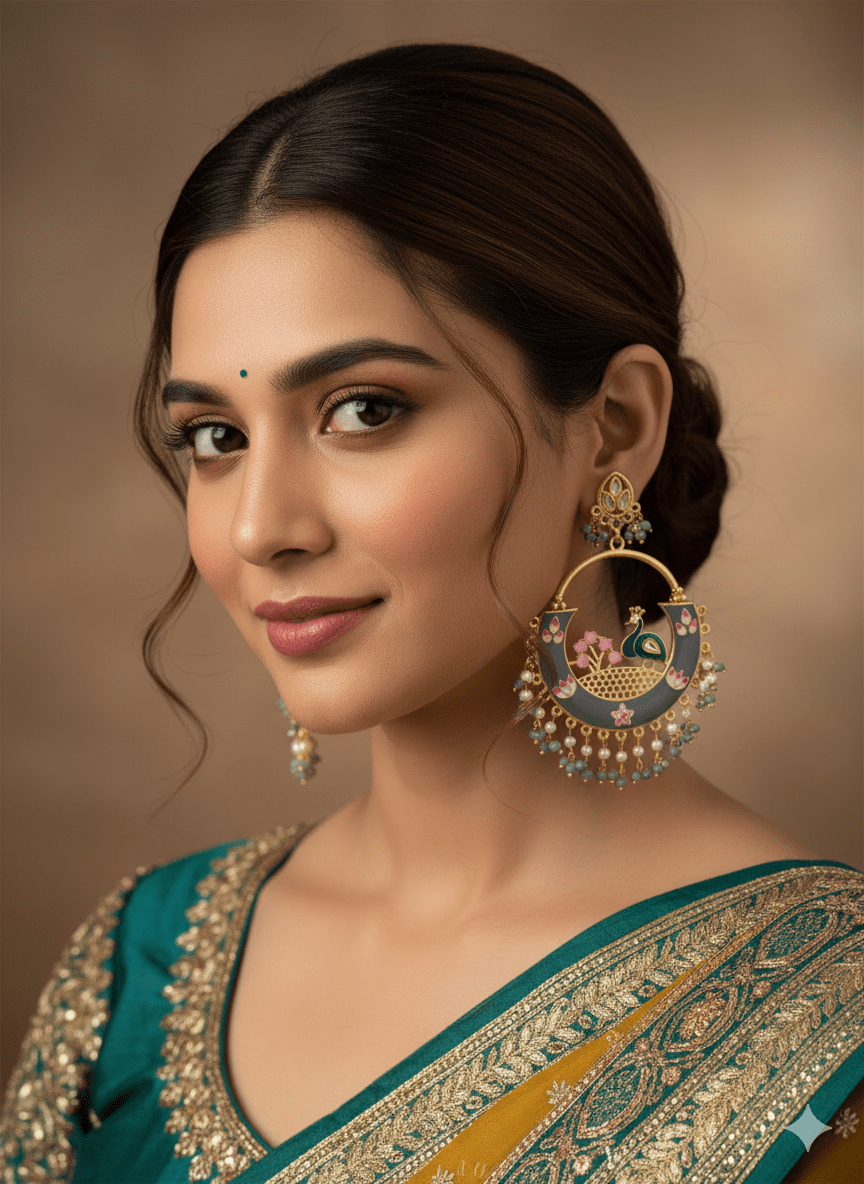 Zevar Earrings Grey Peacock Meenakari Chandbali Earrings | Black Earrings