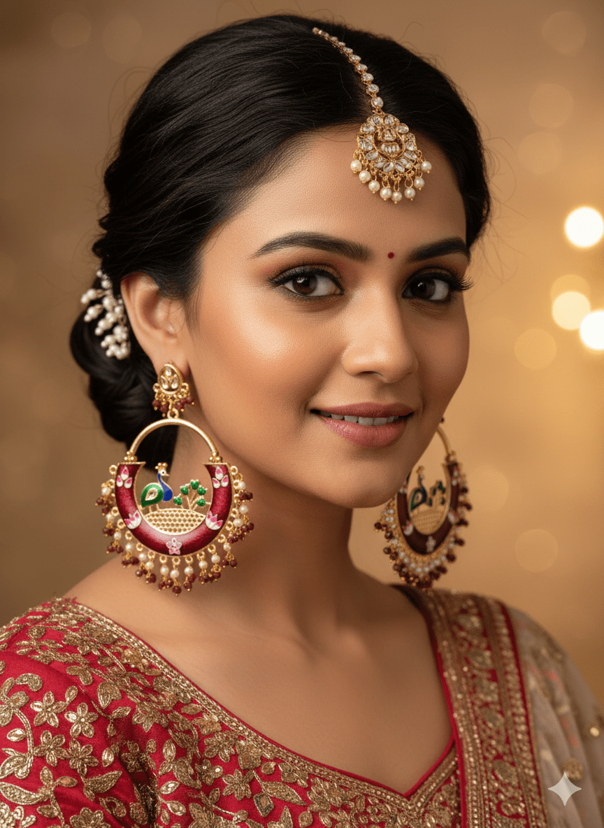 Zevar Earrings Maroon Meenakari Chandbali Earrings | Long Jhumka Earrings
