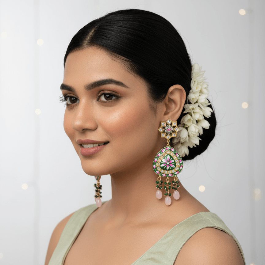 Zevar Earrings New Kundan Design Minakari & Pearl Earrings Set