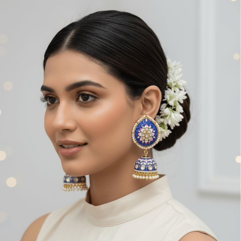 Zevar Earrings New Kundan Design Minakari & Pearl Jhumka Earrings Set