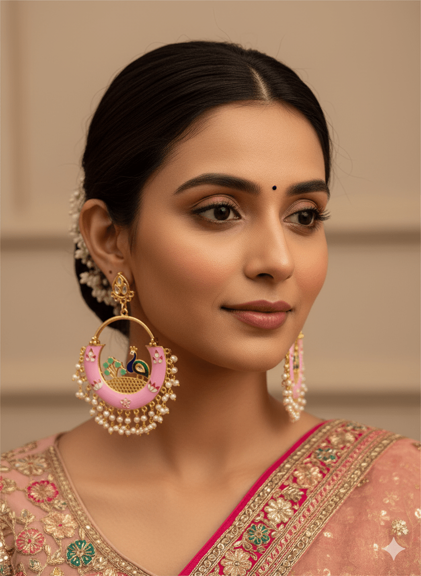 Zevar Earrings Peach Meenakari Chandbali Earrings | Long Earrings for Women