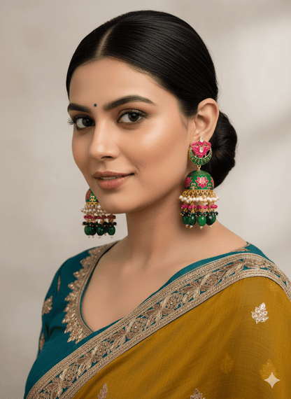 Zevar Earrings Premium Quality Real Meenakari Work kundan jhumka earrings Set