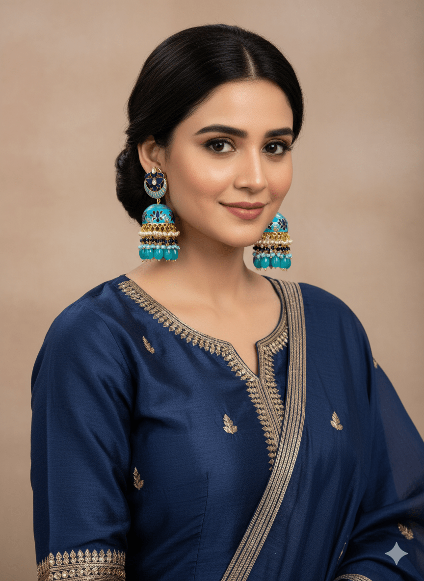 Zevar Earrings Premium Quality Real Meenakari Work kundan jhumka earrings Set