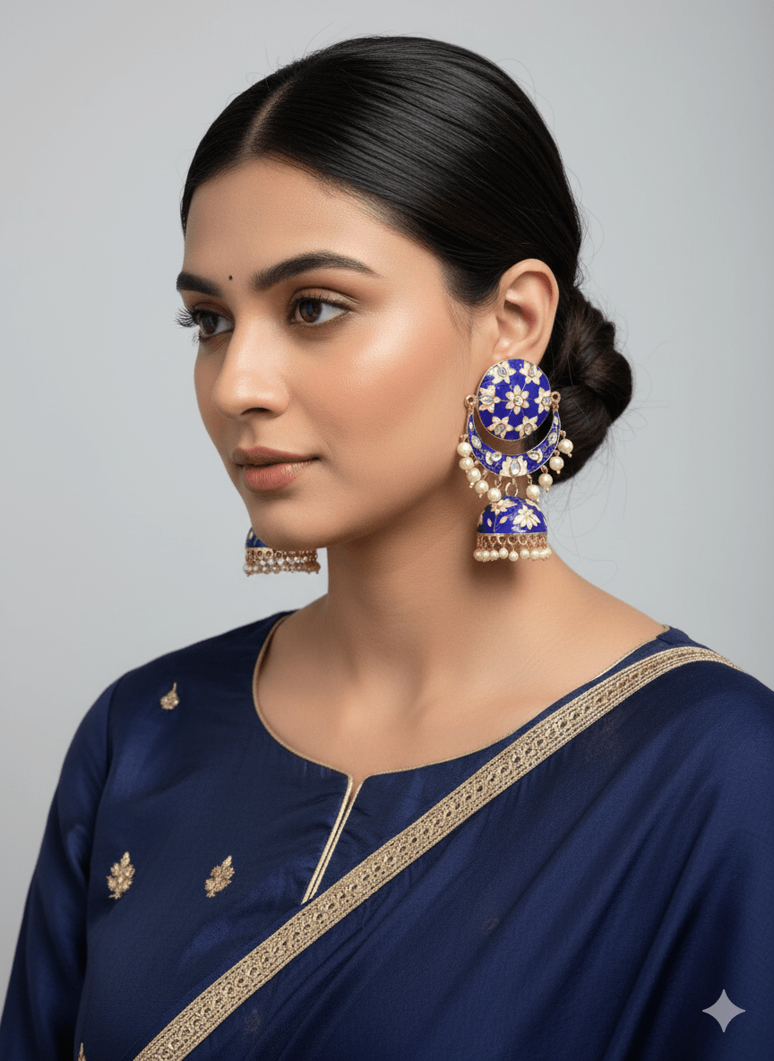 Zevar Earrings TRADITIONAL KUNDAN MEENAKARI PEARL EARRINGS BY ZEVAR.