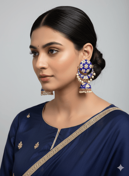 Zevar Earrings TRADITIONAL KUNDAN MEENAKARI PEARL EARRINGS BY ZEVAR.