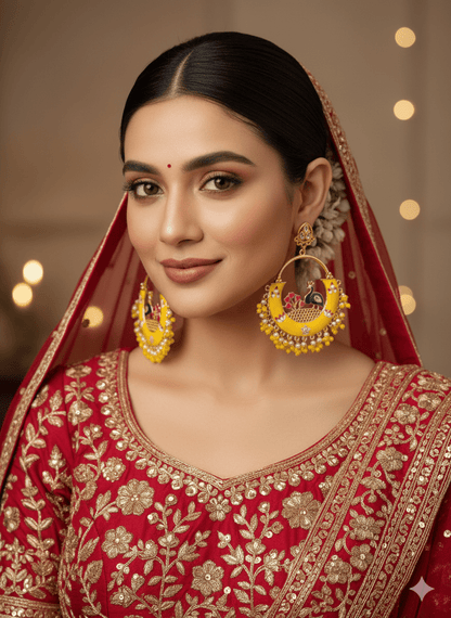 Zevar Earrings Yellow Peacock Meenakari Chandbali Earrings | Chandbali Meenakari Earrings