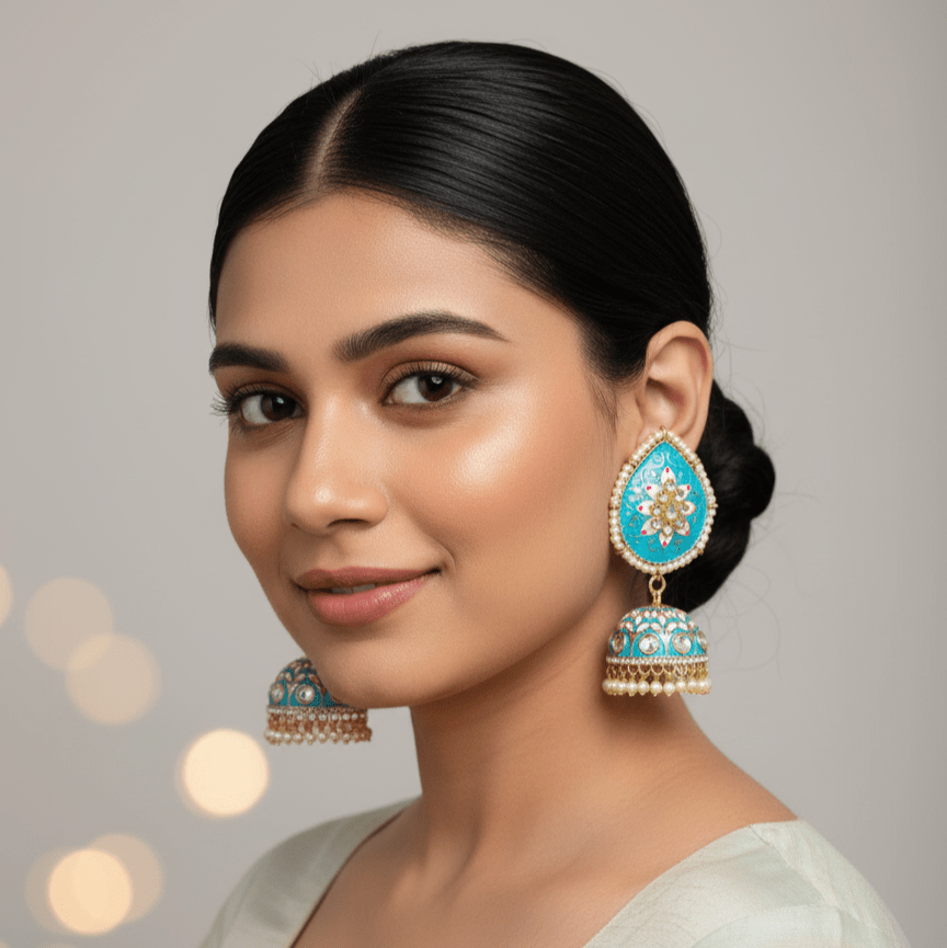 Zevar Earrings ZEVAR I Beautiful Firozi-Colored Traditional Jhumki Earrings for Girls and Women