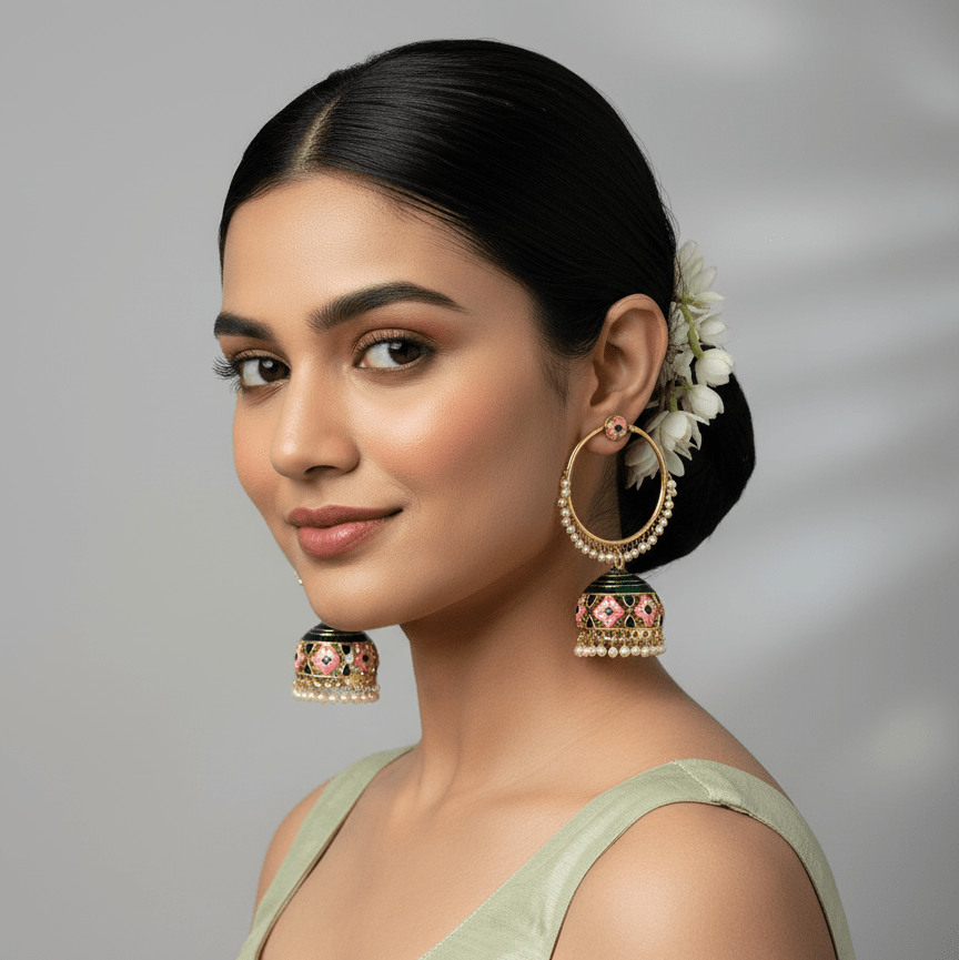 Zevar Earrings ZEVAR I Hand Painted Meenakari Jhumka Hoop Earring
