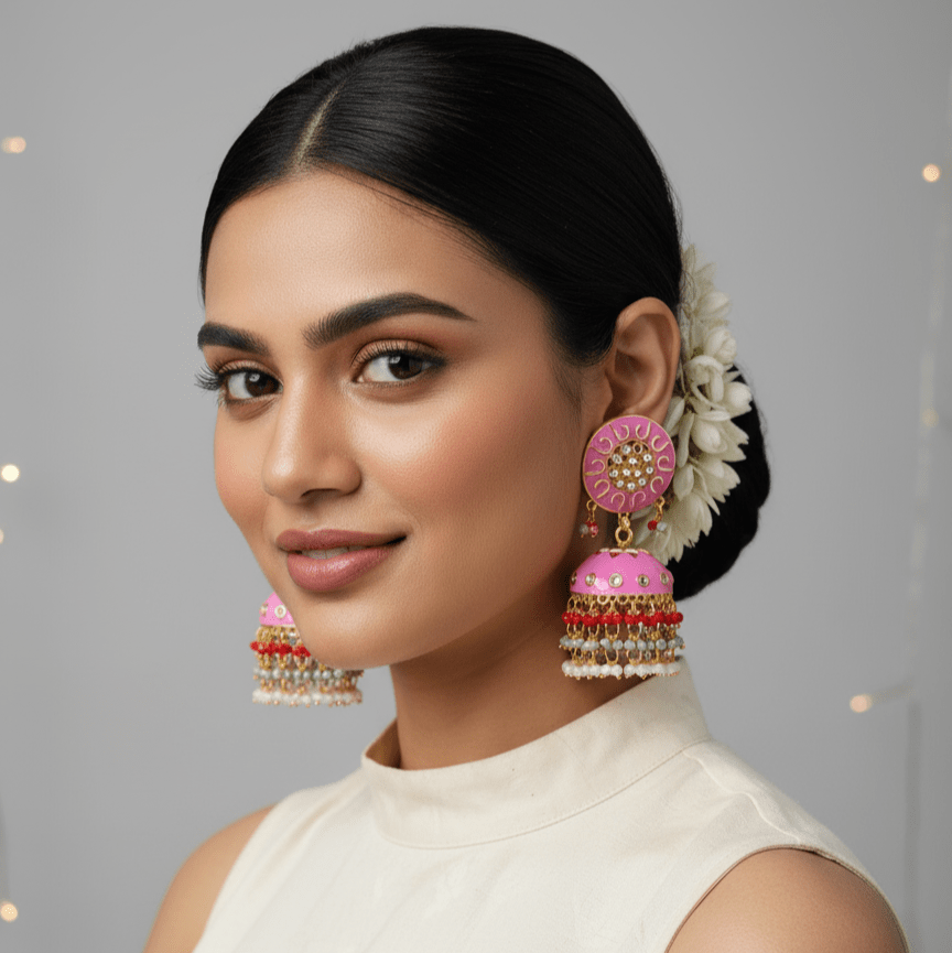 Zevar Earrings ZEVAR I Meenakari Work Kundan Studded Jhumka Earrings