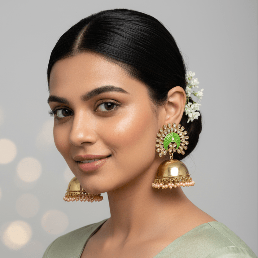 Zevar Earrings ZEVAR I Stone-Studded Pearl-Beaded Jhumka Earrings
