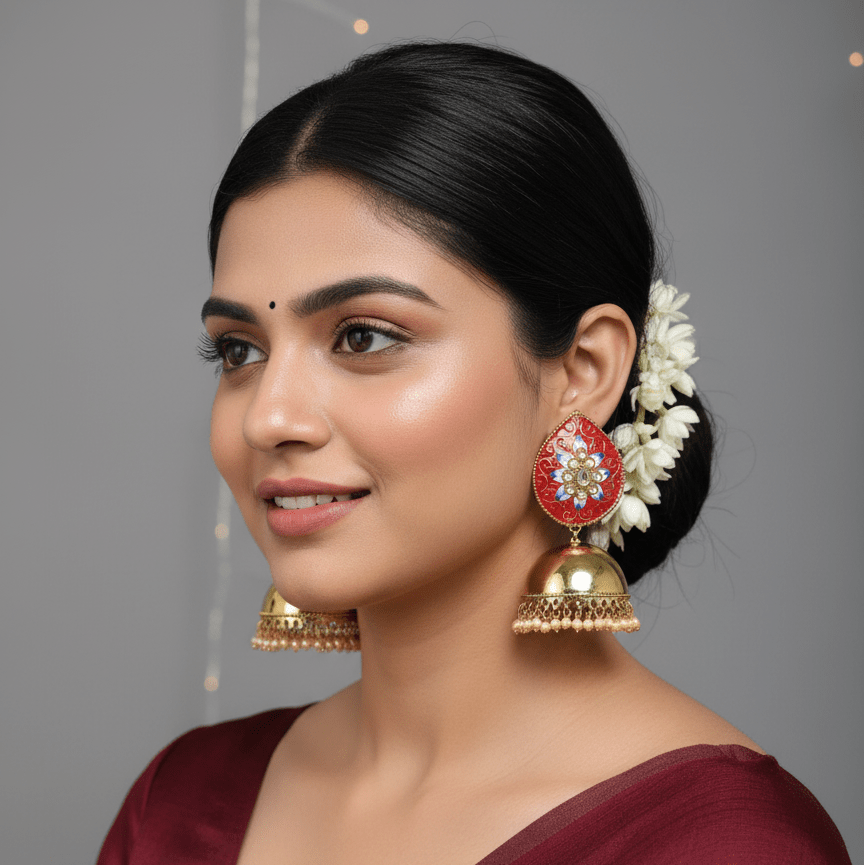 Zevar Earrings ZEVAR I Traditional Indian Red Meenakari Jhumki Earrings