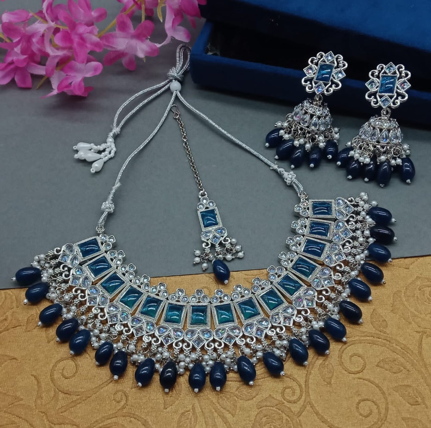 Zevar Elegant AD Choker Necklace Set – Available in 10 Stunning Colors