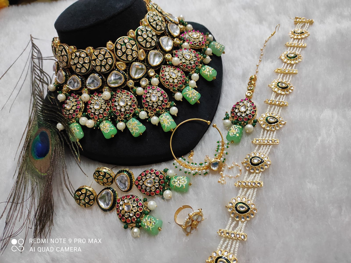 Zevar Elegant Light Green Kundan Choker Necklace Set