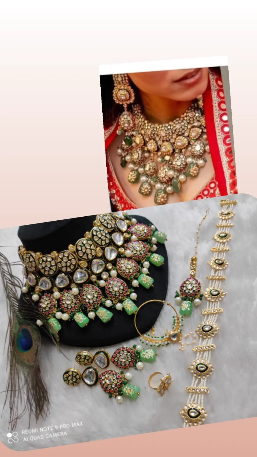 Zevar Elegant Light Green Kundan Choker Necklace Set