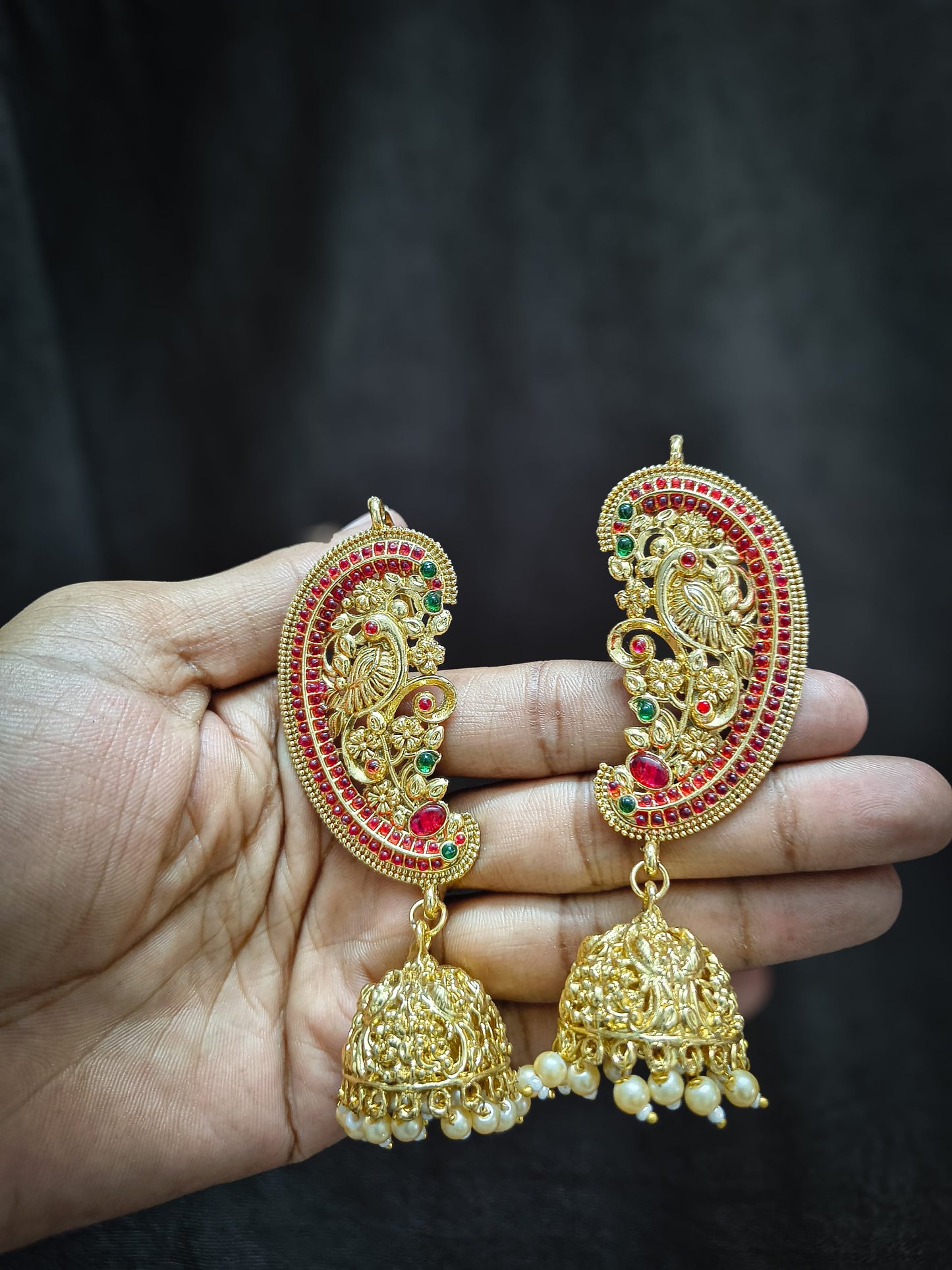 Zevar Gold Plated Kundan Meenakari Peacock Jhumka Earrings