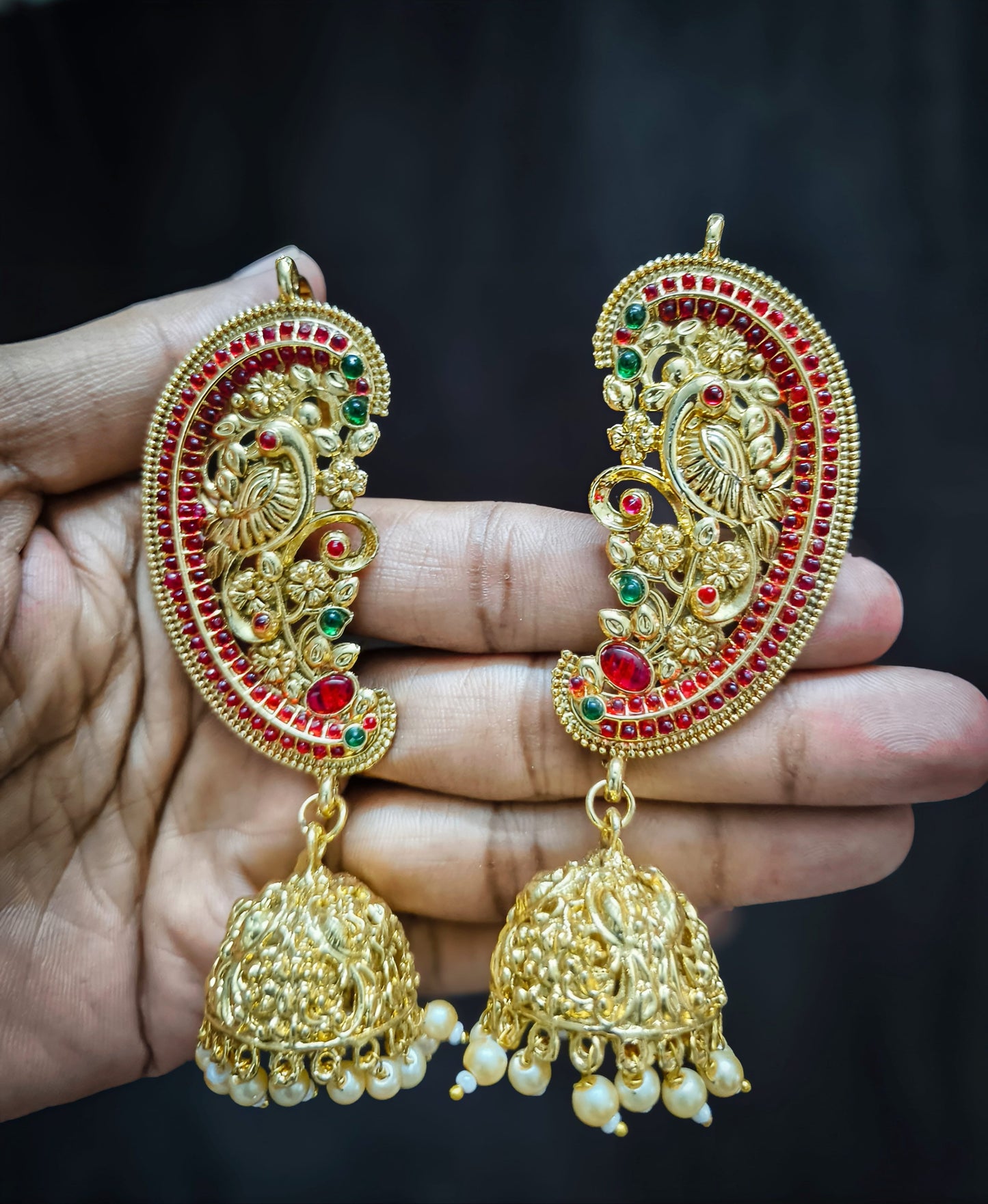 Zevar Gold Plated Kundan Meenakari Peacock Jhumka Earrings