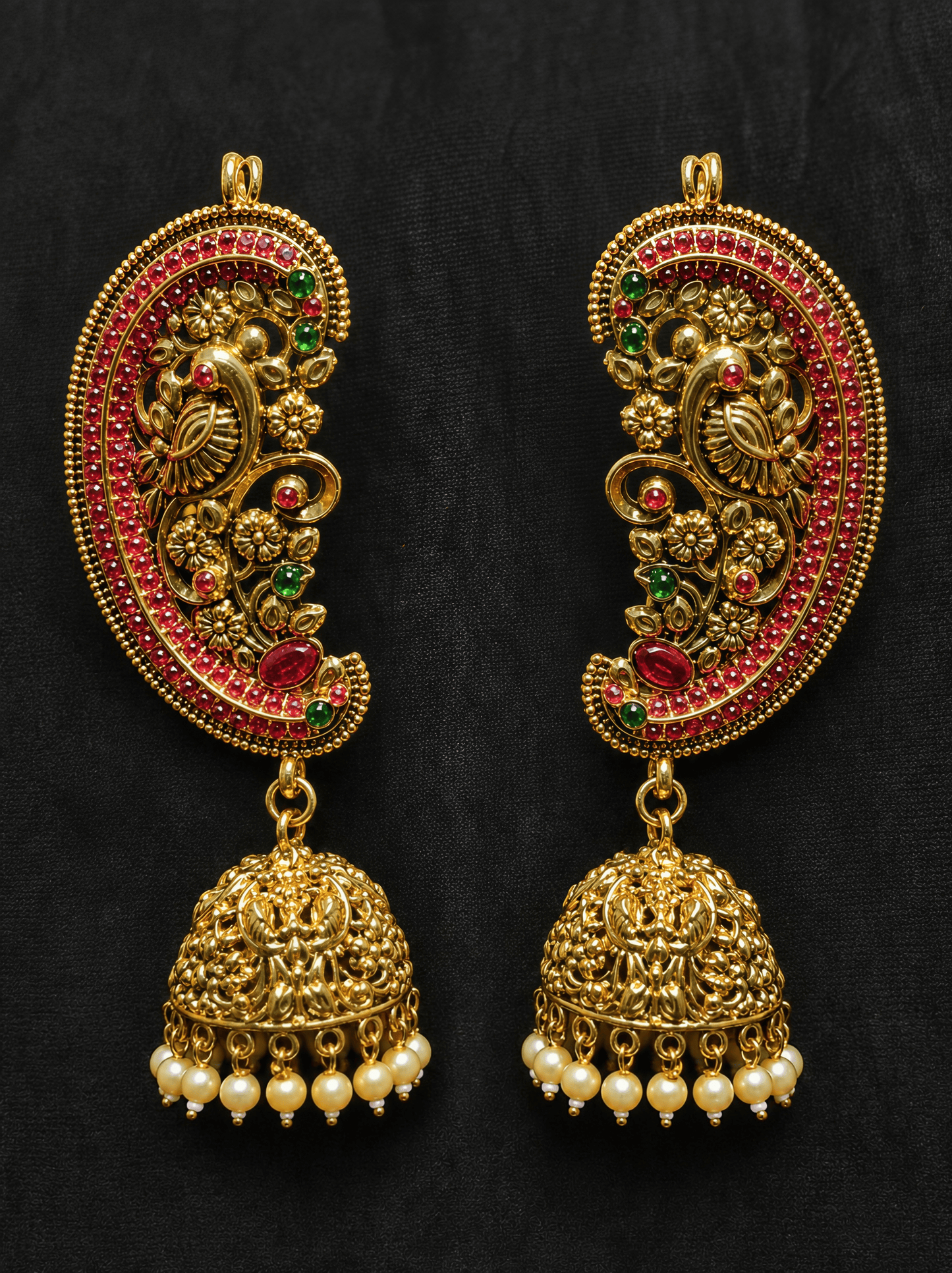 Zevar Gold Plated Kundan Meenakari Peacock Jhumka Earrings
