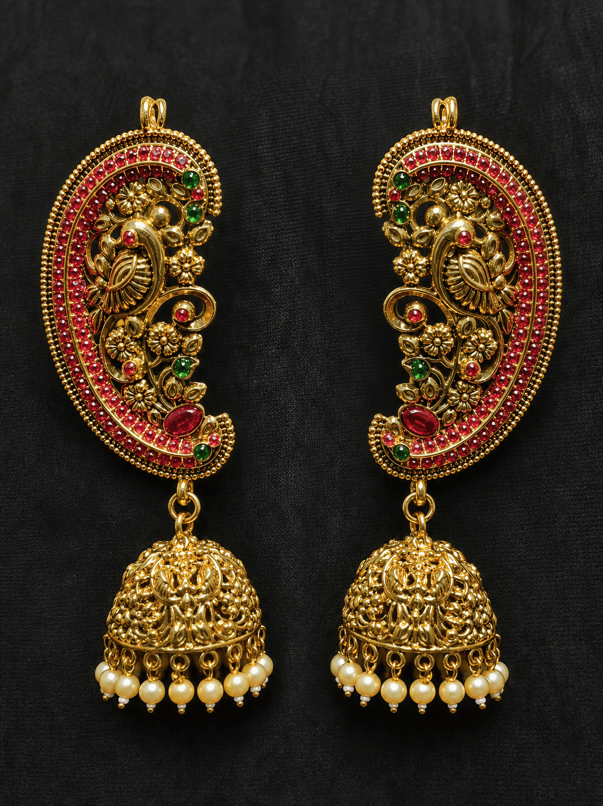 Zevar Gold Plated Kundan Meenakari Peacock Jhumka Earrings