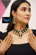 Zevar Green Trendy Kundan Stone Choker Necklace Set