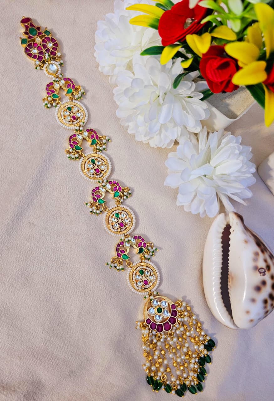 Zevar Hair Accessories Premium Pachi Kundan Choti Hair Accessory for Weddings