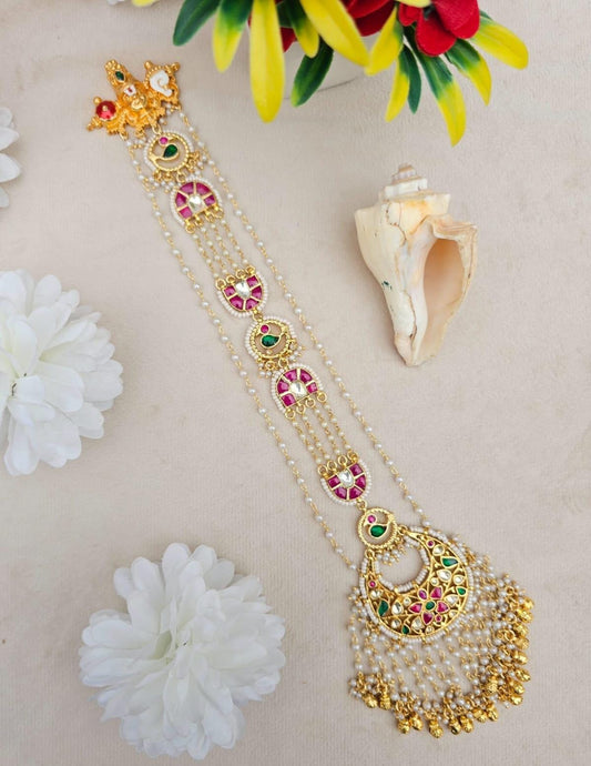 Zevar Hair Accessory Pachi Kundan Choti Hair Accessory | Premium Stone Bridal Braid Jewelry