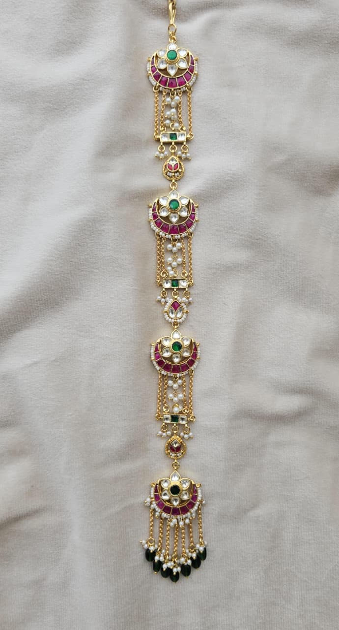 Zevar Hair Accessory Pachi Kundan Premium Stone Choti Hair Accessory | Traditional Bridal Hair Jewelry