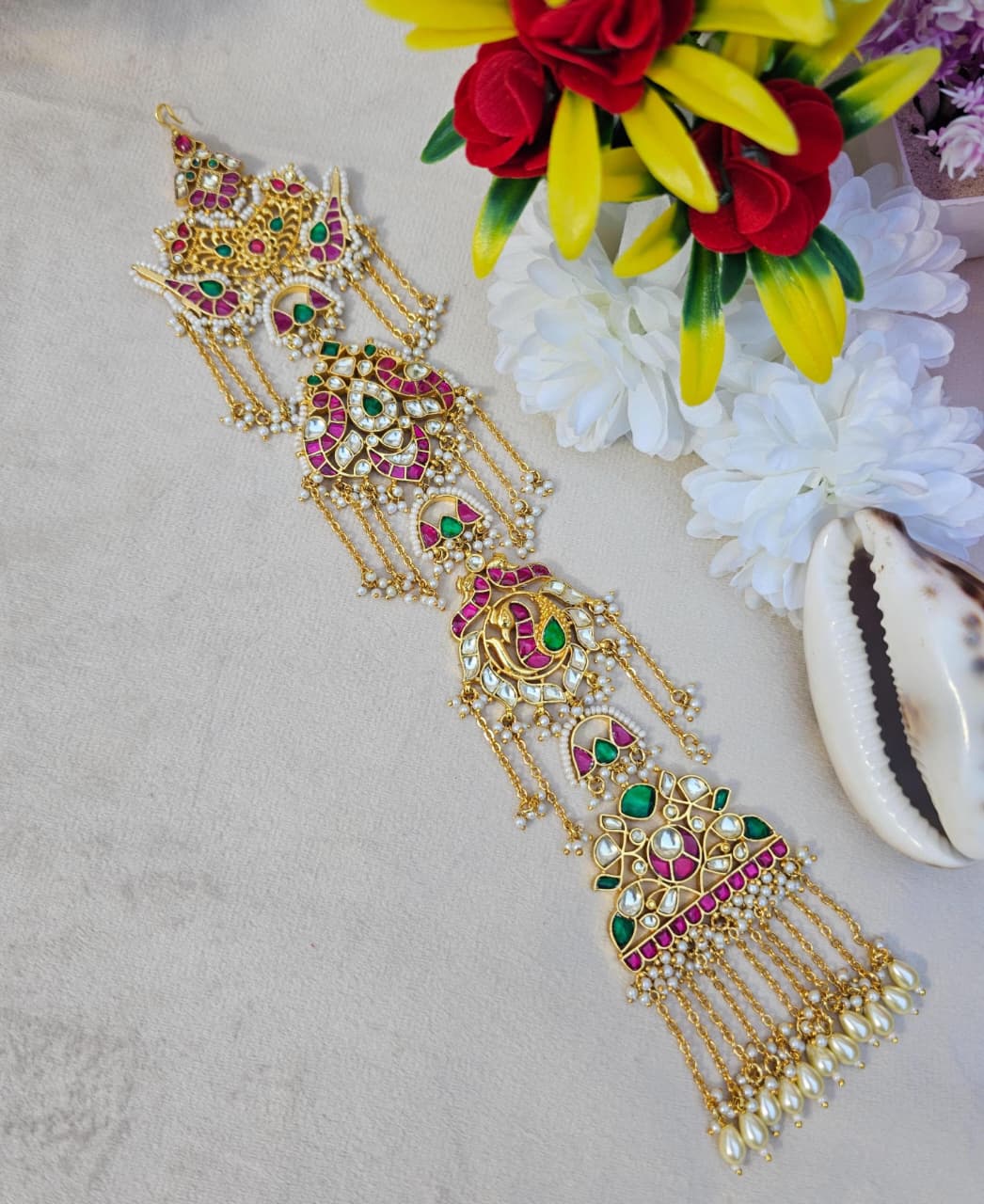 Zevar Hair Accessory Zevar Premium Pachi Kundan Choti Hair Accessory | Traditional Indian Jewelry