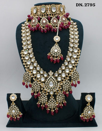 zevar Indian Bridal Jewelry Set Mahroon Luxurious Mahroon Beds Semi Bridal  Set