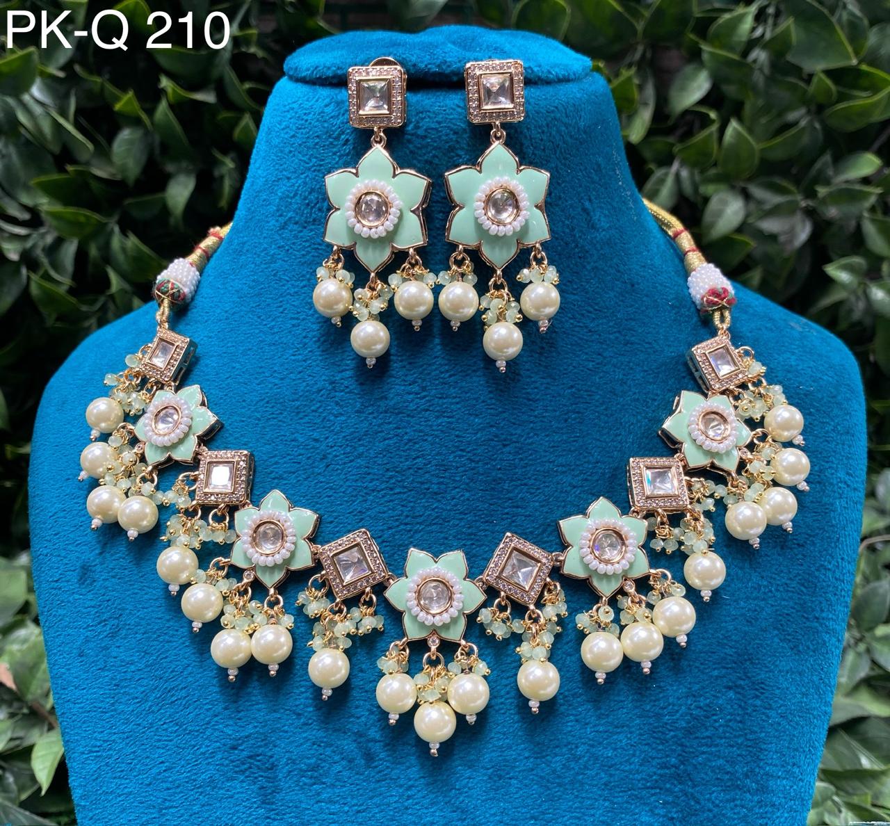 Zevar Jewellery Set Kundan Stones Beaded Necklace Set with Earrings | Elegant Indian Jewelry