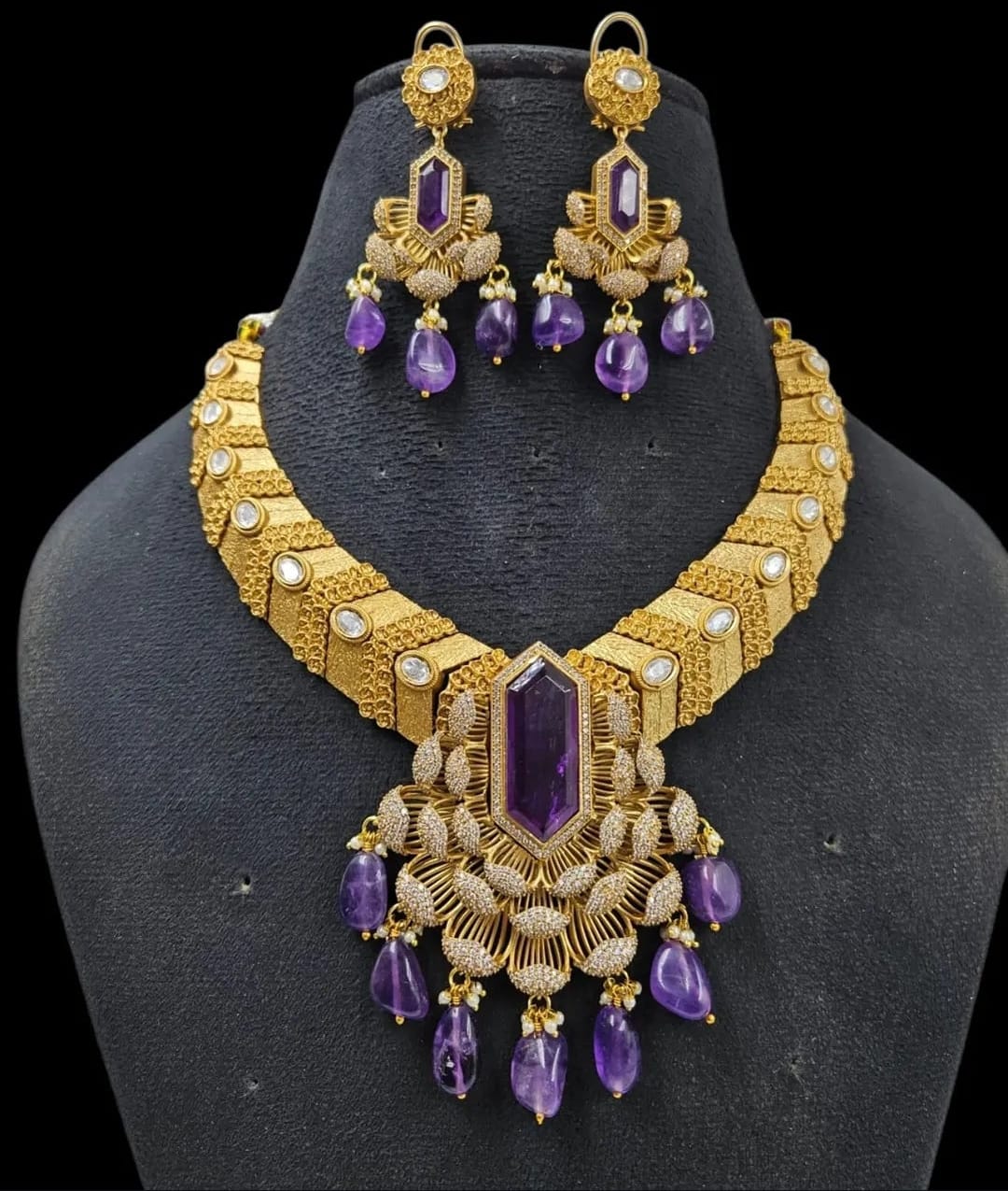 Zevar Jewellery Set Royal Antique Gold Plated Ruby Stone Bridal Necklace by zevar