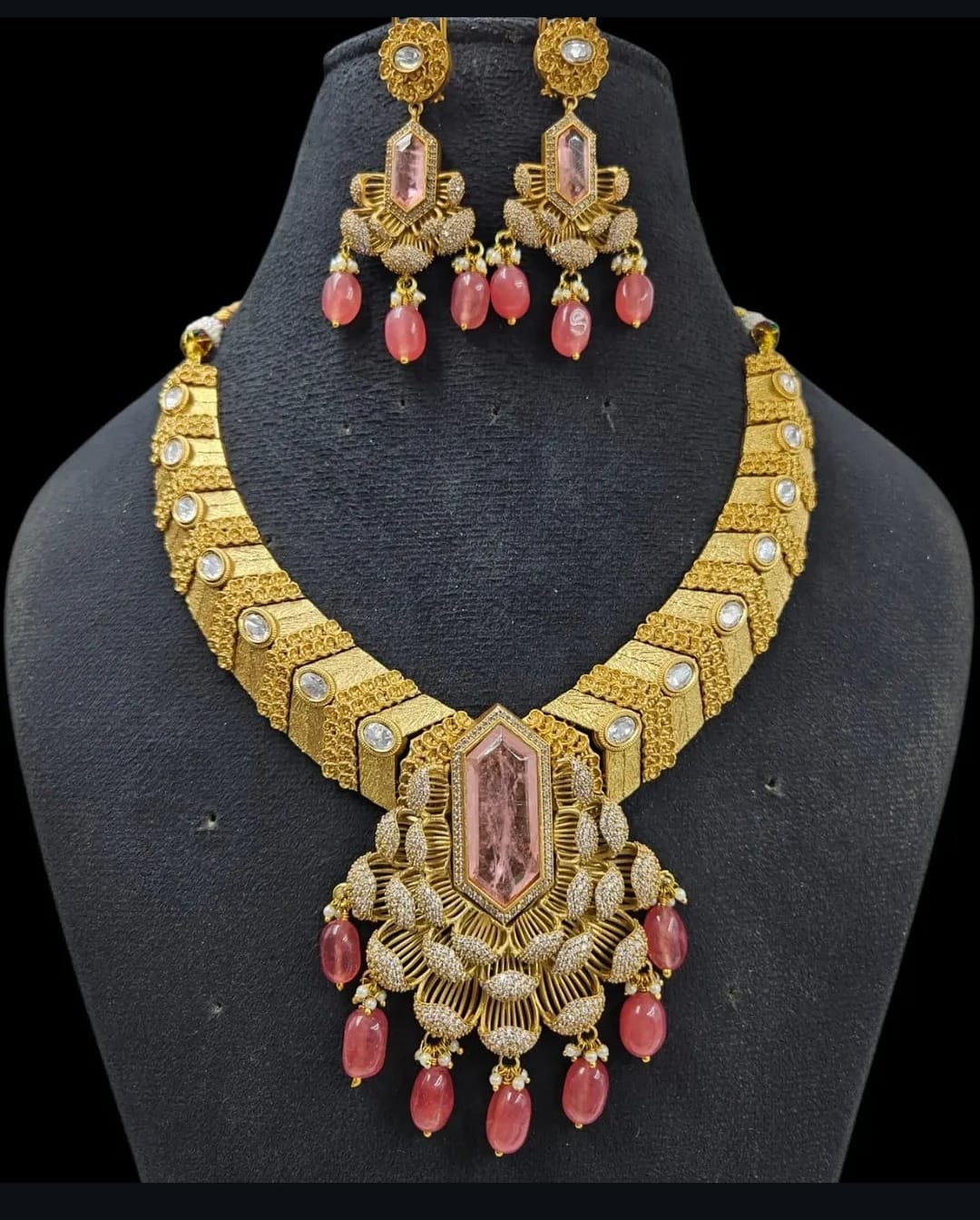 Zevar Jewellery Set Royal Antique Gold Plated Ruby Stone Bridal Necklace by zevar