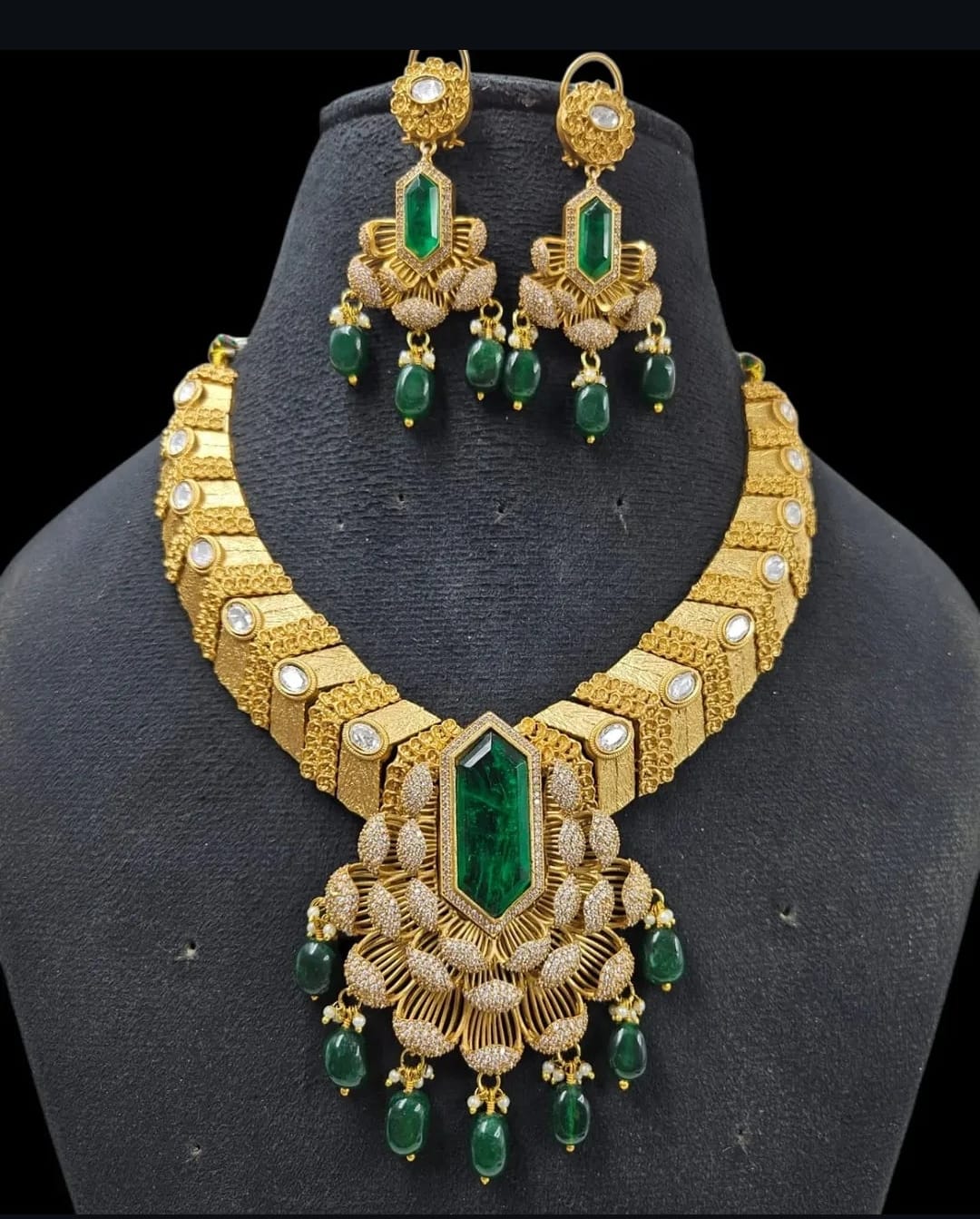 Zevar Jewellery Set Royal Antique Gold Plated Ruby Stone Bridal Necklace by zevar