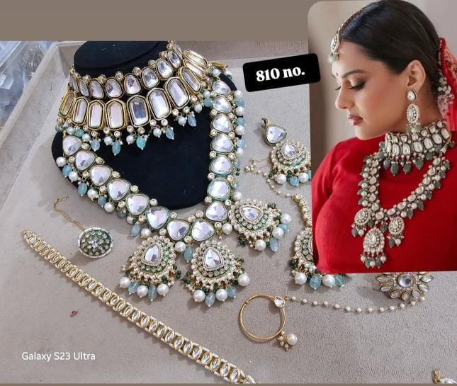 Zevar Jewelry Antique Gold Kundan Bridal Set with Choker and Long Haar