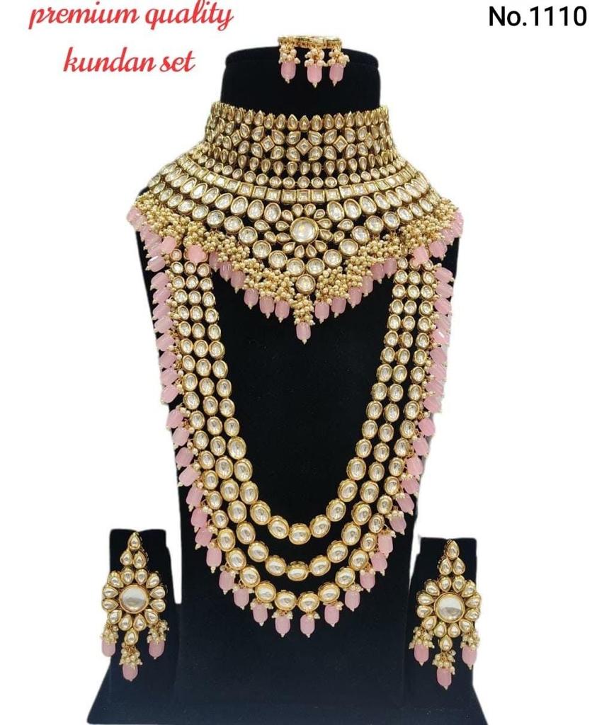 Zevar Jewelry Elegant Heavy Kundan Pink Jewelry Set with Choker and Long Necklace