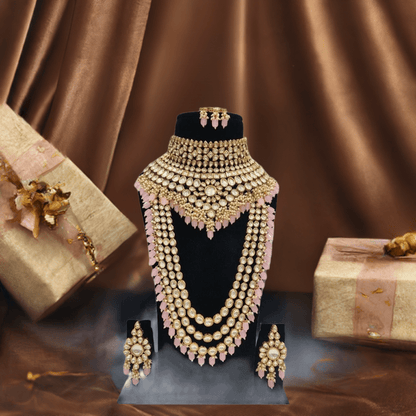 Zevar Jewelry Elegant Heavy Kundan Pink Jewelry Set with Choker and Long Necklace