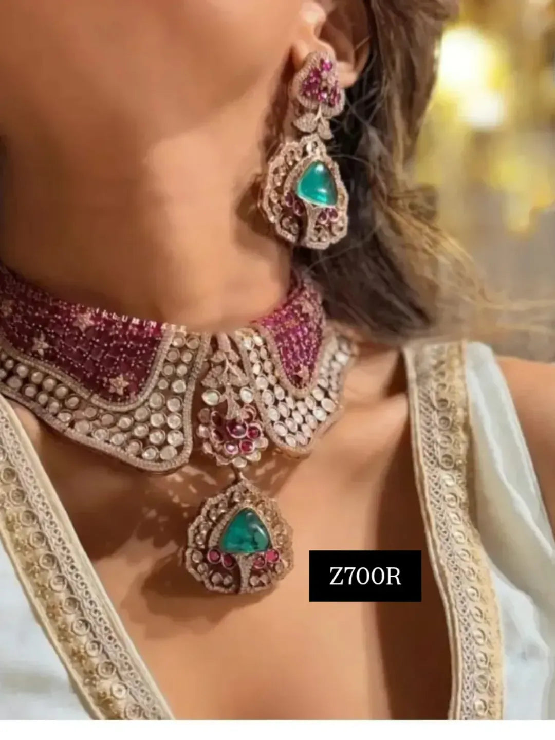 Zevar Jewelry Emerald Green Polki Uncut Kundan Choker Necklace | Premium Bridal Jewelry