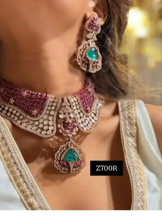 Zevar Jewelry Emerald Green Polki Uncut Kundan Choker Necklace | Premium Bridal Jewelry