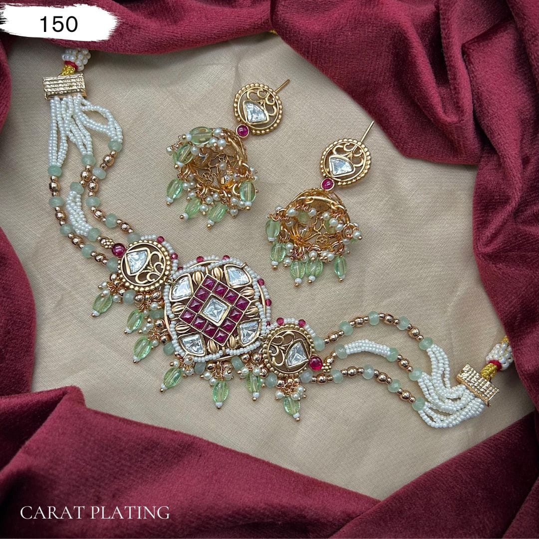 Zevar Jewelry Jadau Kundan Choker Necklace - Traditional Indian Jewelry