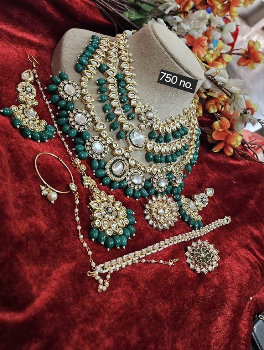 Zevar Jewelry Royal Kundan Heavy Bridal Jewelry Set with Pearl Detailing