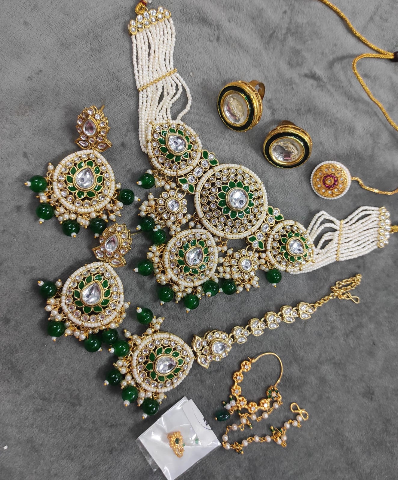 Zevar Jewelry Set Green Heavy Kundan Semi Bridal Set | Traditional Indian Jewelry